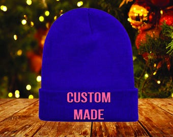 Custom Name or Logo Beanie | Embroidered Knit Hat for Events | Unisex design one size fits all great gift idea men & women