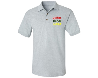Custom Text Embroidered Men's Adult Button-End Spread Short Sleeve Cotton Polo Shirt Golf Shirt - Black, Small Medium Large XLarge 2XL 3XL