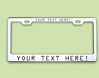 Marco de matrícula personalizado con cubierta metálica: cualquier color, diseño y texto. Marco de matrícula, placa de coche personalizada, marco de matrícula.