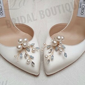 PEARL CLUSTERS - Gold Vine Bridal Shoe Clips, Shoe Buckles, Shoe brooches, Crystal Pearl and Opal Shoe Clips (One Pair)