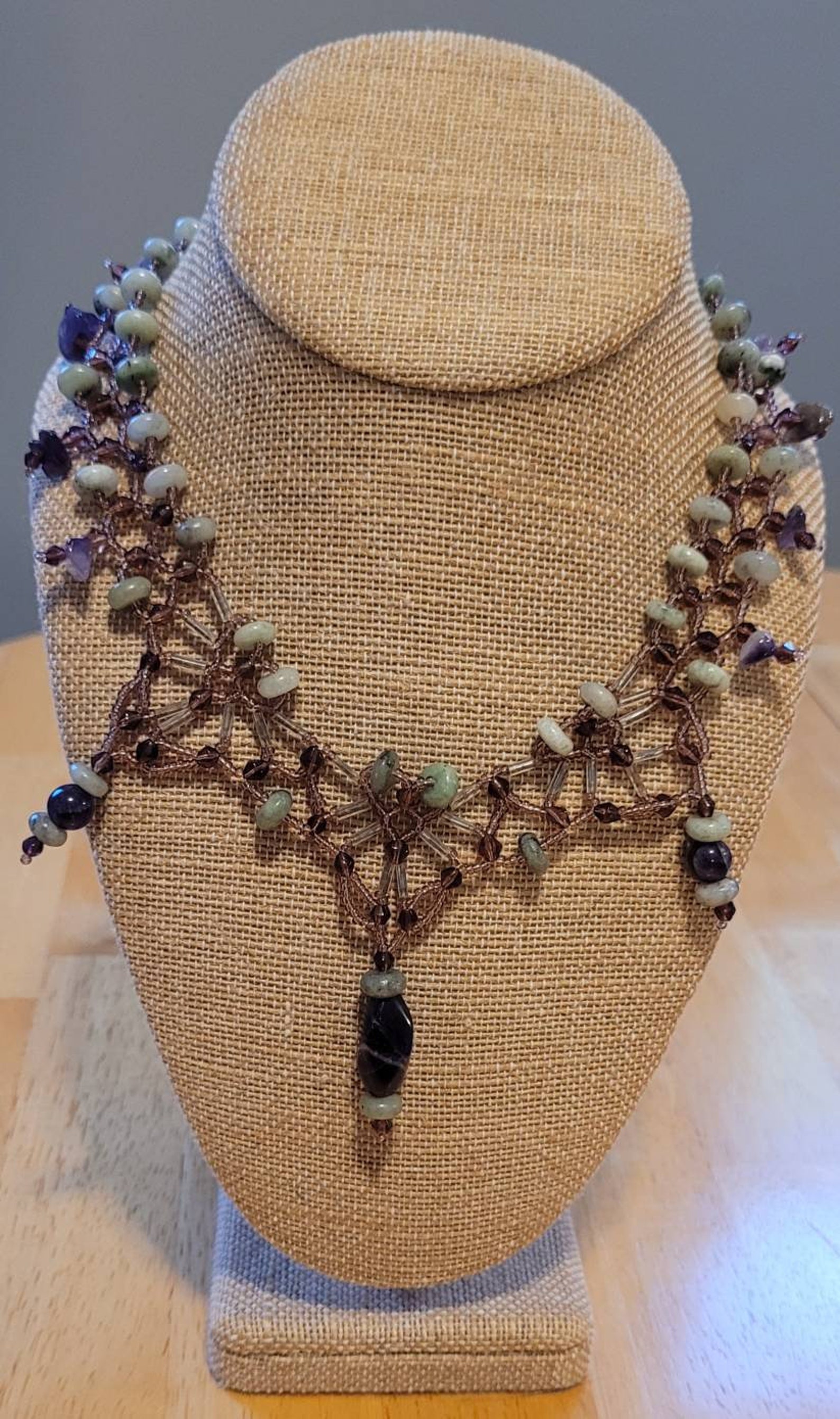 Amethyst and Jade Beaded Necklace Etsy New Zealand