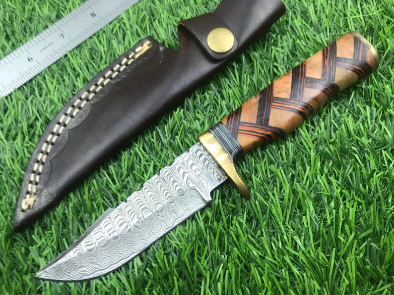 in Fire Damascus Steel Handmade Hunting Skinner Bushcraft Knife