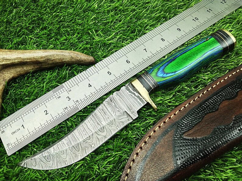 in Fire Damascus Steel Handmade Hunting Skinner Bushcraft Knife