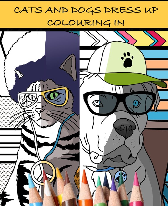 Cats and Dogs Dress up COLOURING Pages Instant DOWNLOAD Etsy