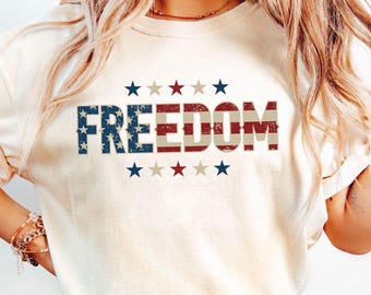Freedom PNG, American Flag Distressed Letters, Patriotic Sublimation Design, USA Stars Stripes Digital Download, 4th of July PNG