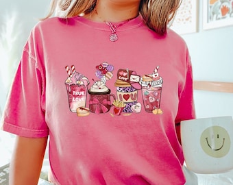 Comfort Colors® Valentine Kaffee Herz T-Shirt, Frauen Niedliches Valentinstag Shirt, Valentinstag Shirt, Valentines T-Shirt, Kaffee Liebhaber Shirt