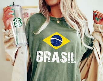 Comfort Colors® BRAZIL T-Shirt, Brazil Soccer Football Brazilian flag T-Shirt, Unisex T-Shirt