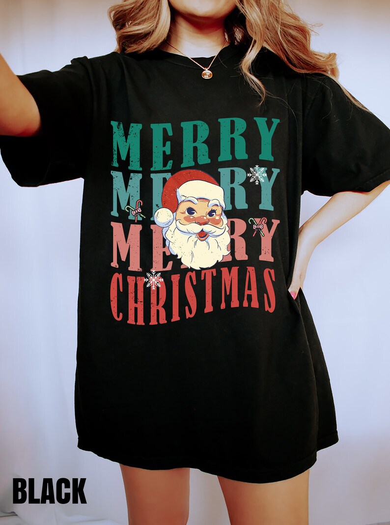 Comfort Colors® Merry Christmas Tshirt, Vintage Santa Shirt, Retro