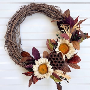 Fall Sunflower Thanksgiving Wreaths for Front Door, Fall Front Door Wreath, Rustic Home Decor, Burlap Sunflower Wreath, Thanksgiving Wreath