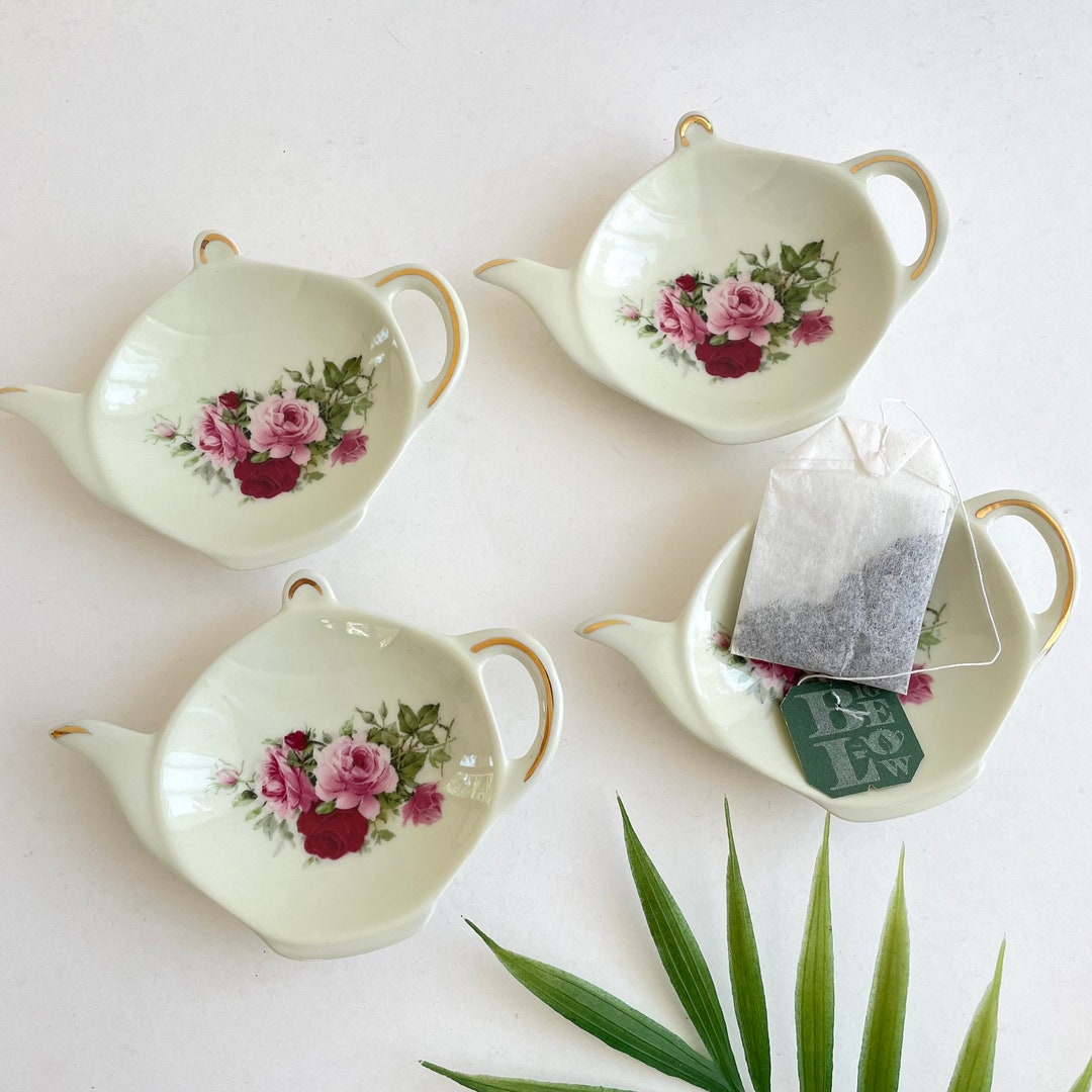 Vintage Porcelain Teapot Shaped Tea Bag Holders Set of 4 Made by