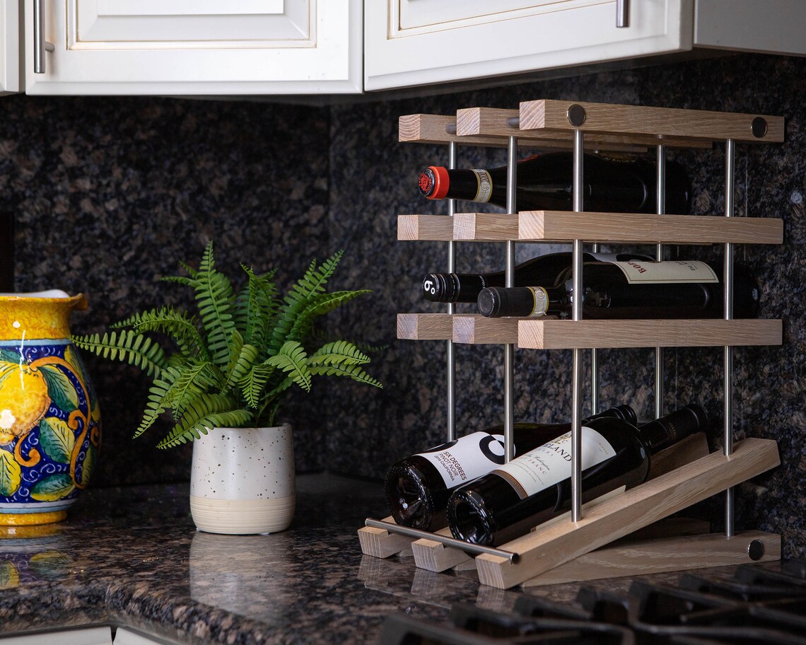 White Oak Countertop Wine Rack With White Wash Finish And Etsy