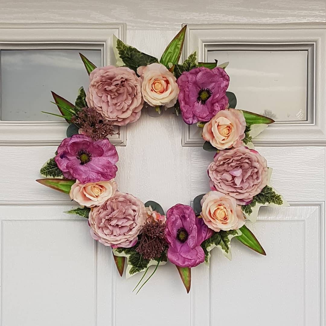 Beautiful handmade floral door wreath. Etsy