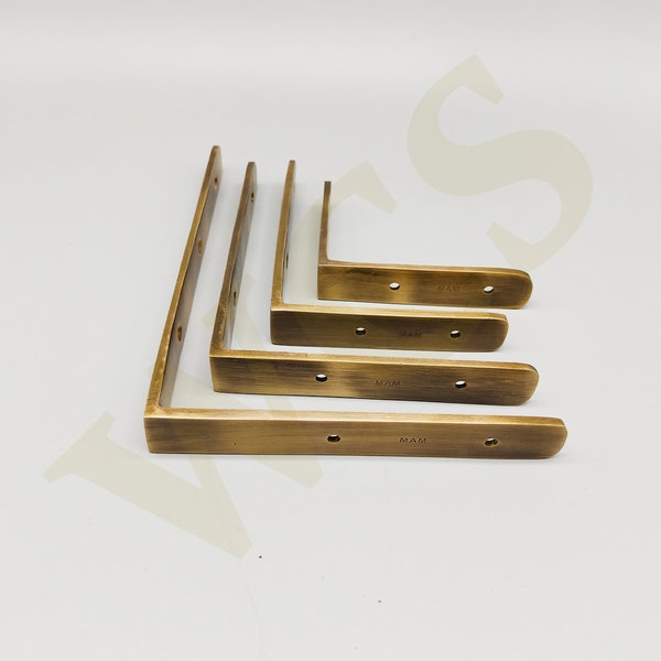 Solid Antique Brass Shelf Brackets With 4 Holes