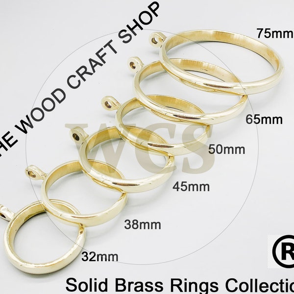 1-3/8" Solid Wood Drapery Rings With Brass Clips In