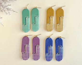 Grid Colour Block Dangles | Polymer Clay Earrings | Grid Earrings | Simple Earrings | Dangle Earrings | myeclay | Elegant Earrings