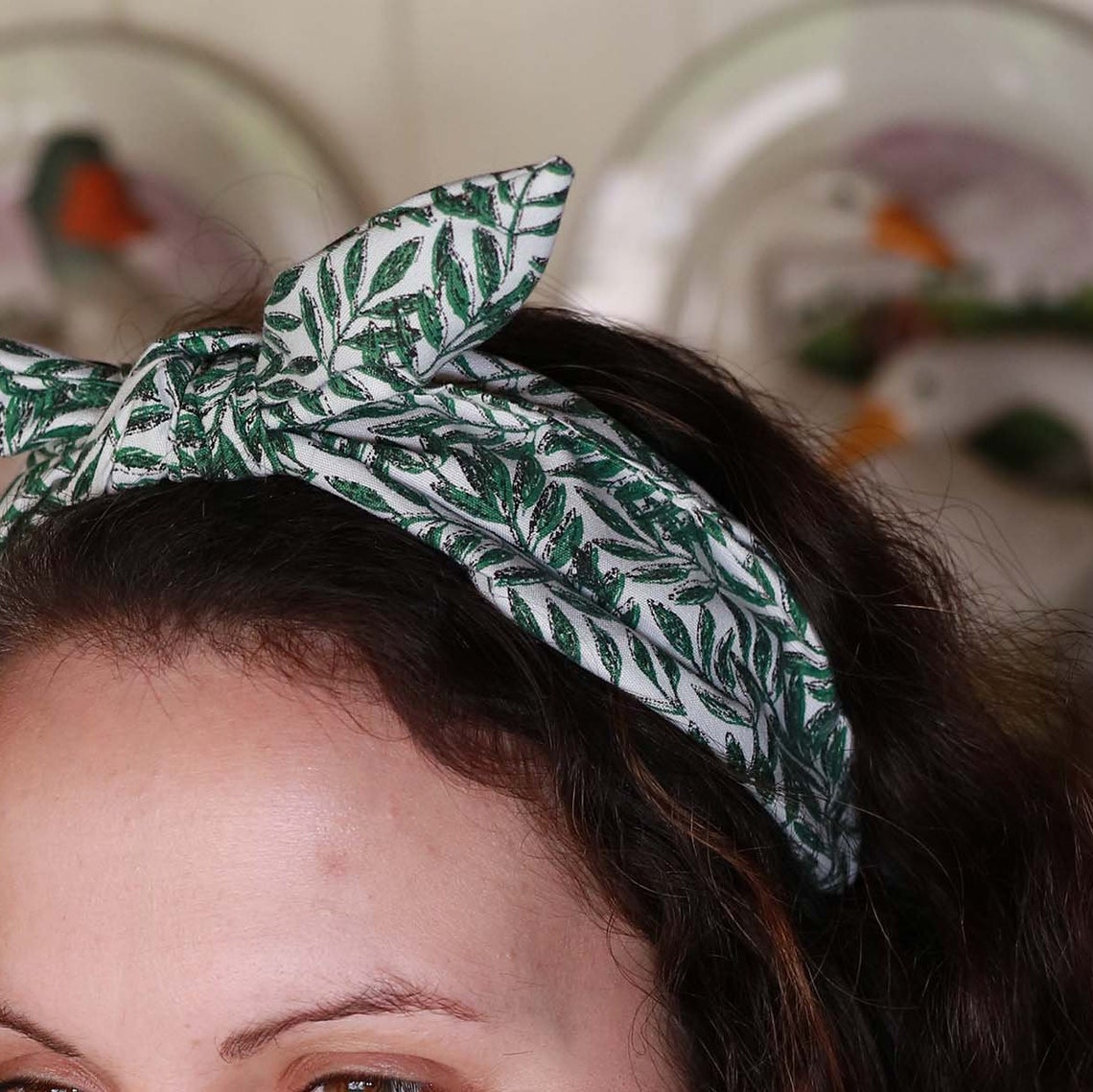 Green Leaf BOW HAIRBAND Garden Cottage Core Twisted Headband | Etsy
