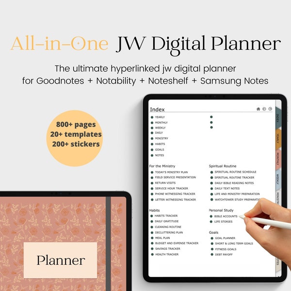 The Ultimate JW Digital Planner Undated, All in One Jw Life Planner Digital, Jw Planner for Goodnotes, Hyperlinked, Free Stickers, 2024 2025