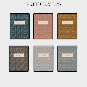 May include: Six different planner covers with floral patterns. The covers are in teal, pink, brown, gray, beige, and blue. Each cover has the word "Planner" printed on it.