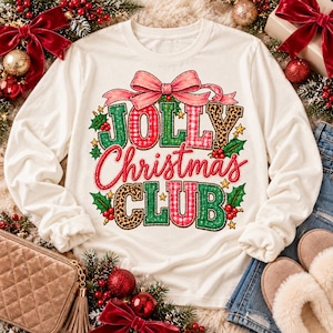Jolly Christmas Club Patchwork PNG, Red Green Leopard Bow Holiday Shirt Design