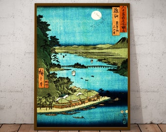 Japanese landscape art poster print, Ukiyo E wall art, Woodblock prints, Utagawa Hiroshige, Japan temple art, Japan illustration, wall decor