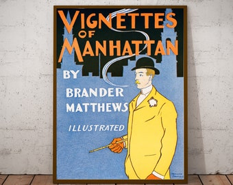 Art Nouveau vintage poster print - Vignettes of Manhattan (1895) by Edward Penfield.