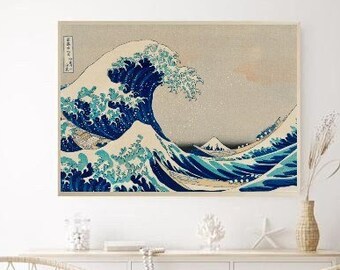 Japanese art poster print, Ukiyo E wall art, Woodblock prints, Hokusai, The Great Wave off Kanagawa, Japan illustration, anniversary gifts
