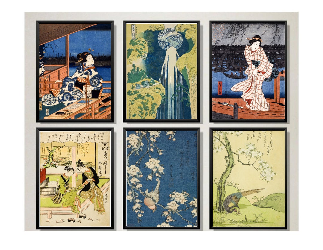 Set of 6 Japanese Art Posters, Ukiyo E Woodblock Prints, Japanese ...