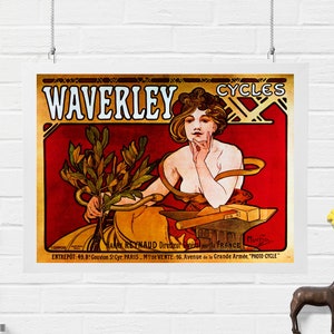 Affiche Plastifiée Cycles Waverley - Style Mucha - Neuf