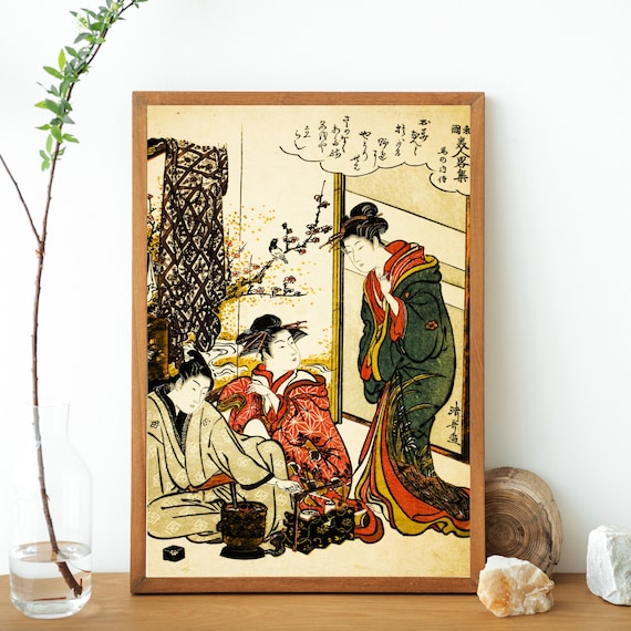 Pair Framed Antique/Vintage Chinese Wall Art Works - Beauties Playing Music