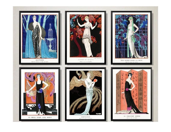 Set of 6 Art Deco Vintage Fashion Poster Prints, Vintage