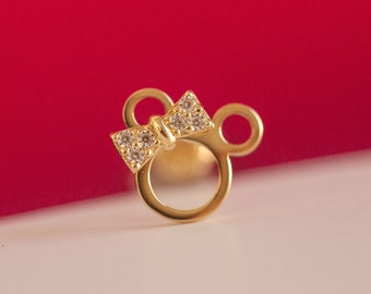 14k Solid Yellow Gold Baby Size Mickey Mouse Minnie Mouse Head Stud Earrings | Disney Face CZ Screw Back Stud