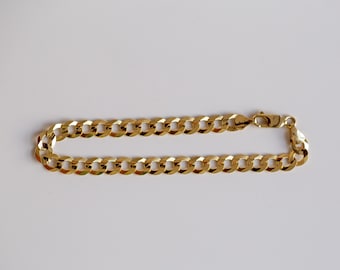 14k Solid Yellow Gold Concave 7mm Cuban Link Bracelet Chain | 8.5'' Original Cuban Link Thick Bracelet