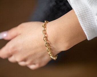 14k Solid Yellow Gold |  Handmade Rolo Bracelet - 6.0mm 7.5" | Perfect Minimal Dainty Bracelet