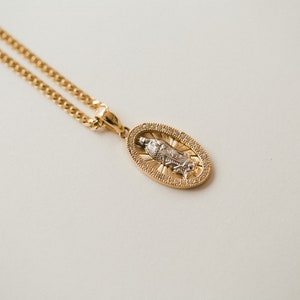 14K Solid Yellow & White Gold Virgin Mary Oval Medal Pendant With Halo ...