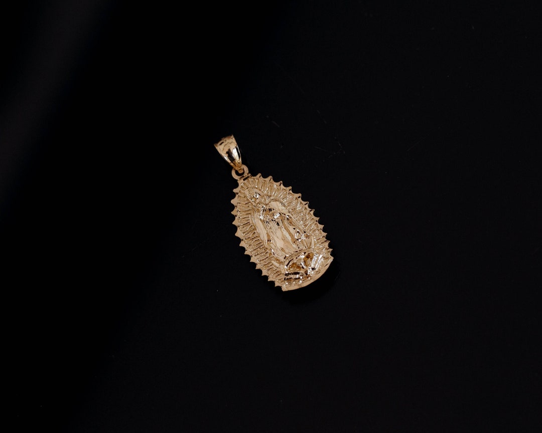 14k Solid Yellow Gold Virgin De Guadalupe Pendant Charm Necklace ...