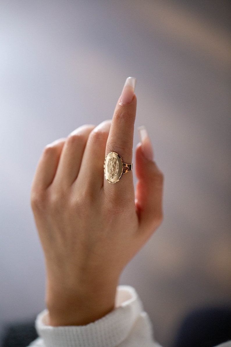 14k Solid Yellow Gold Our Lady of Guadalupe Ring | Virgin Mary Satin ...