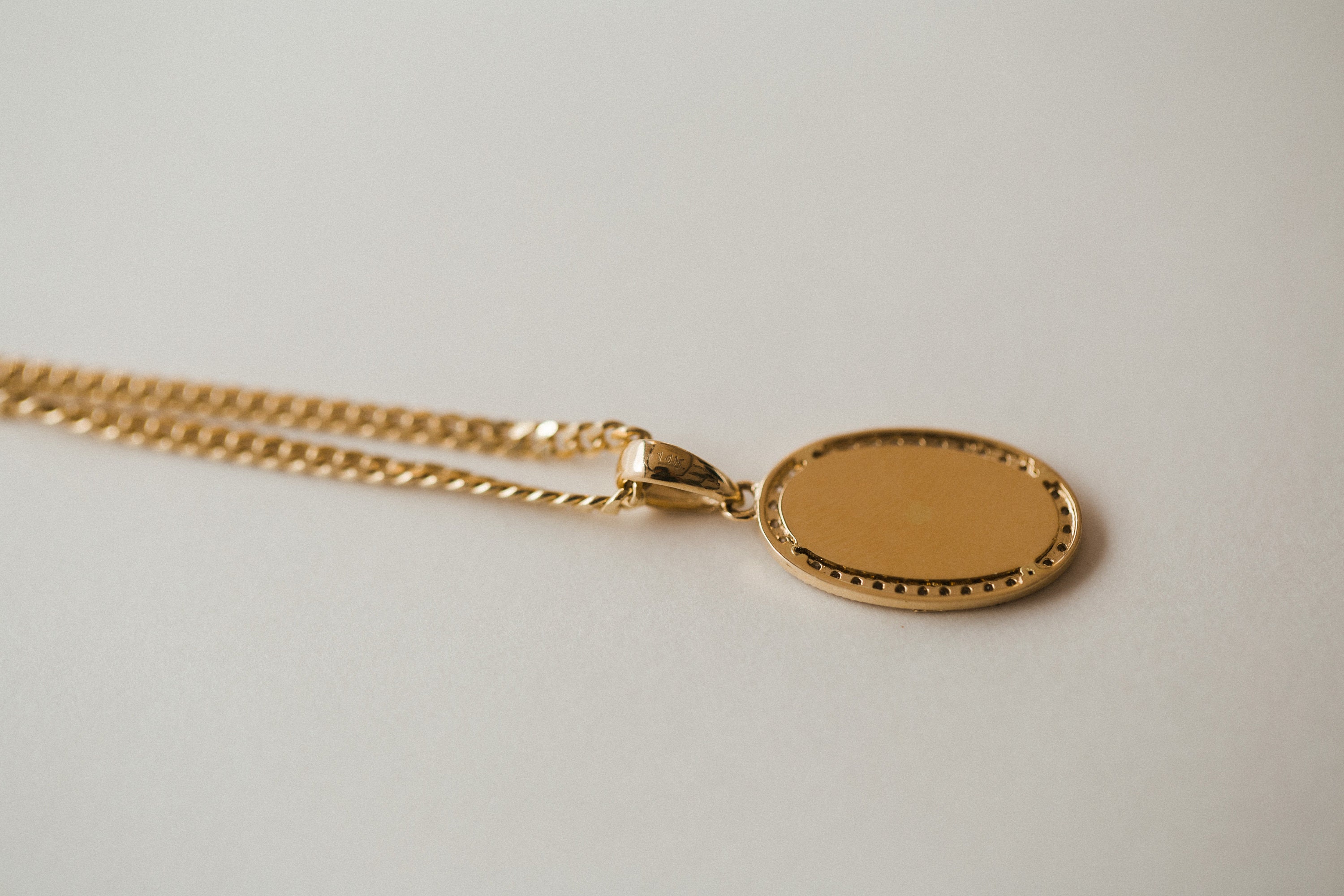 14K Solid Yellow & White Gold Virgin Mary Oval Medal Pendant With Halo ...