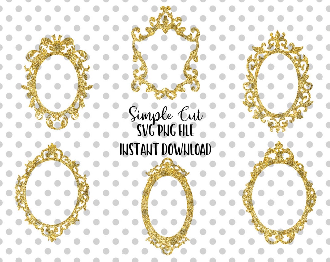 Gold Glitter Mirror Bundle PNG & SVG, Beauty Mirror SVG File Vector for