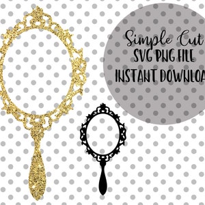 Sierlijke Gold Mirror handvat PNG & SVG, Beauty mirror SVG File Vector voor Silhouette Cricut Cutting Machine Design Download Print