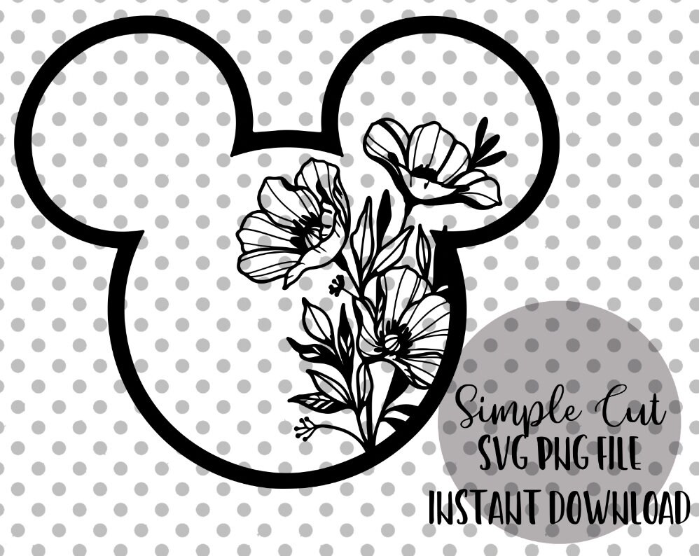 Download Mickey Head Floral SVG Floral Outline SVG mickey head svg ...