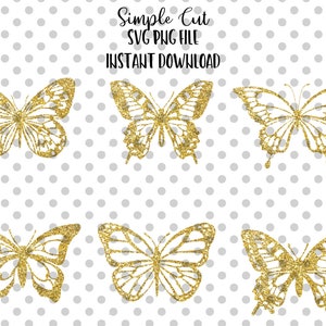 Gold Glitter Butterfly Bundle PNG & SVG, Butterfly SVG File Vector for Silhouette Cricut Cutting Machine Design Download Print