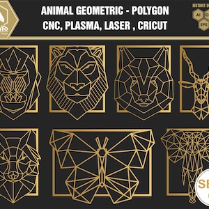 Set 2 (25): Animals Geometric - Polygon vector files | CNC file, laser cutting file | Ai, Cdr , Dxf, Eps, Svg, Pdf Vector Set