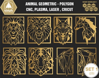 Set 1 (23): Tiere Geometrisch - Polygon Vektordateien | CNC-Datei, Laserschneidedatei | Ai, Cdr, Dxf, Eps, Svg, Pdf Vektor Set