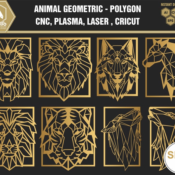 Zestaw 1 (23): Zwierzęta geometryczne — wielokątne pliki wektorowe | Plik CNC, plik do cięcia laserowego | Zestaw wektorowy ai, cdr, dxf, eps, svg, pdf