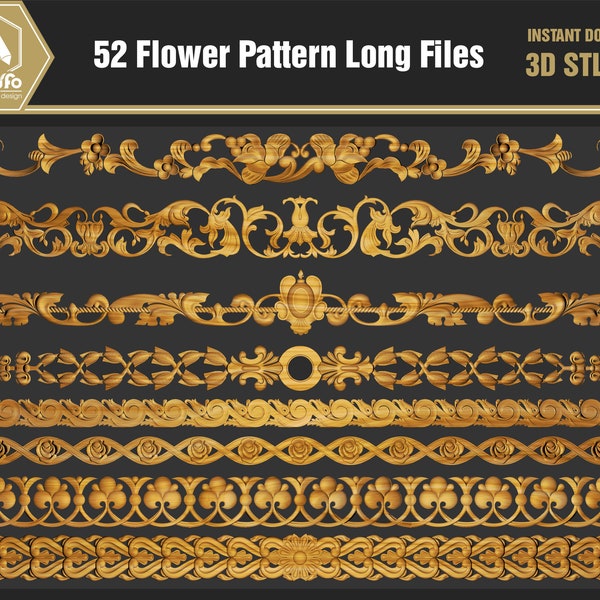 52 Flower pattern long 3d stl files for wood engraving, 3d printer and vectric artcam - Download