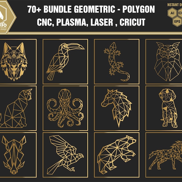 70+ Bundle Animals Geometric - Polygon vector files  | CNC file, laser cutting file | Ai, Cdr , Dxf, Eps, Svg, Pdf Vector Set