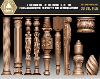 9 column collection 3d stl files for engraving router, 3d printer and vectric artcam - Download