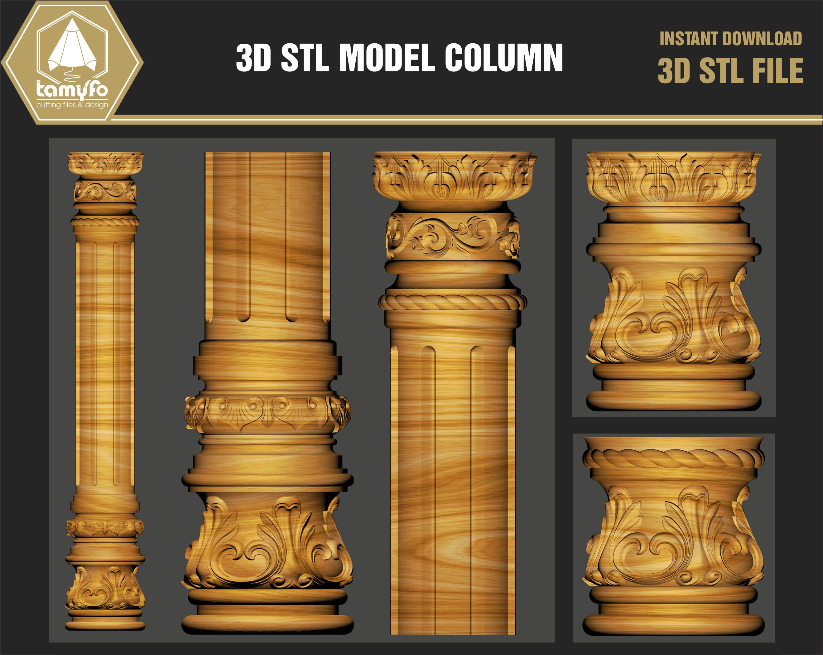 Column 3D STL files for engraving router, 3d printer and vectric artcam - Download