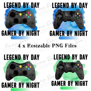 Gaming Sublimation Design Bundle | Legend By Day Gamer By Night | PNG Files | Instant Download | Printable Clipart | Video Game Controllers