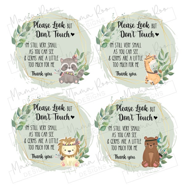 Baby Germs Pram/Buggy Tag Digital PNG File Bundle | Please Do Not Touch | Tribal Safari Animals Sublimation Template | Car Seat Stroller Tag